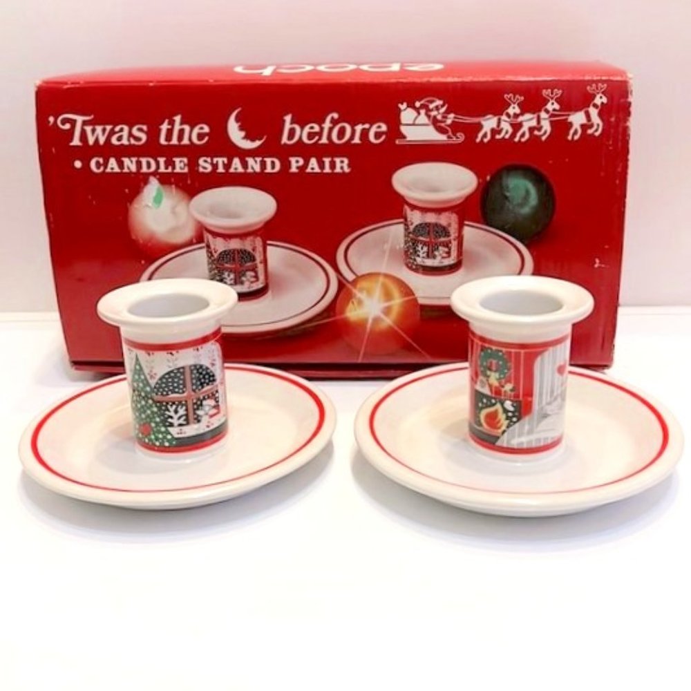 Spode Christmas Tree Candle Stand Pair
